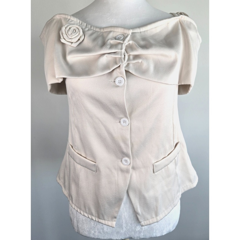 Cold Shoulder Ruffle Shirt 4 Ivory Cotton Blend Button Up Quiet LuxuryBarbiecore